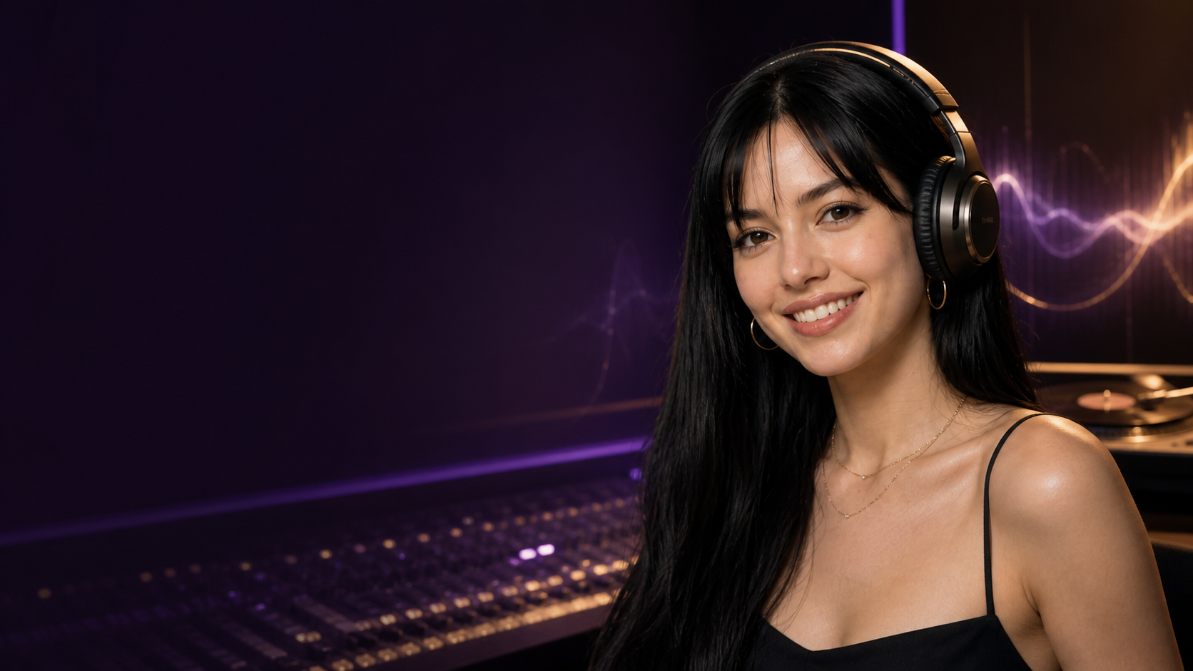 Flow menikmati Pi Music dengan headphone di studio